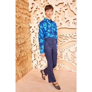 Ulla Johnson Navy Marte Sapphire Blue Mid Rise Boot Cut Trouser Pants Size 8